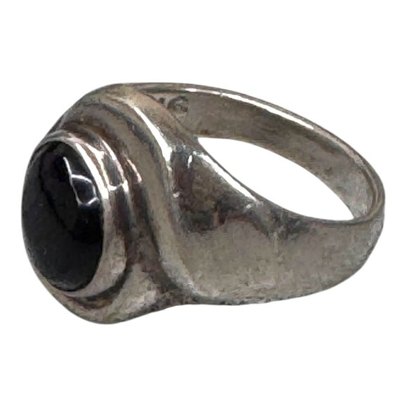 Vintage Modernist Chunky Sterling Silver Black Onyx Geometric Design Ring Sz 5.5 - Picture 10 of 11